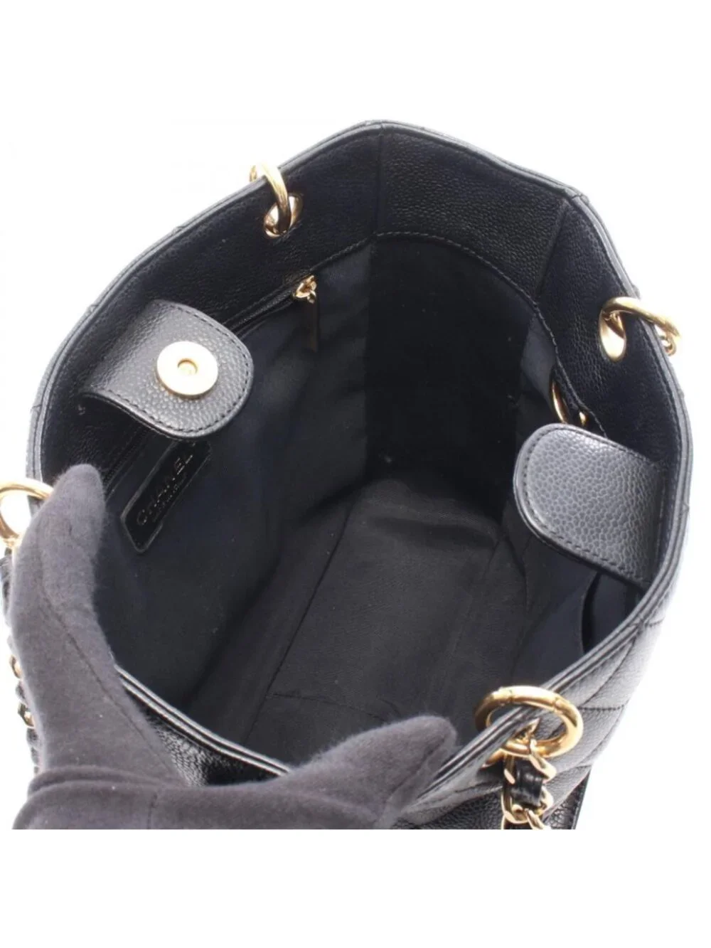Chanel Tote Quilted Petite Shopping PST Black Caviar Leather Chain - Picture 3 of 9
